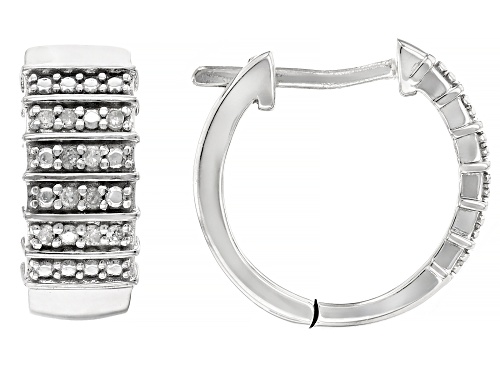 0.10ctw Round White Diamond Rhodium Over Sterling Silver Huggie Hoop Earrings