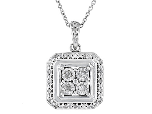 0.10ctw Round White Diamond Rhodium Over Sterling Silver Halo Pendant