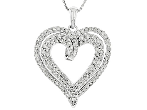 0.50ctw Round White Diamond Rhodium Over Sterling Silver Heart Pendant