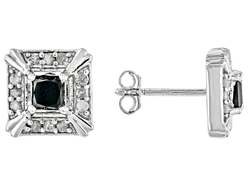 1.00ctw Round Black & White Diamond Rhodium Over Sterling Silver Stud Earrings