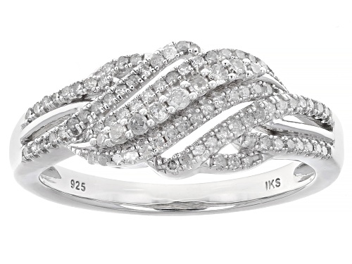 0.33ctw Round White Diamond Rhodium Over Sterling Silver Bypass Band Ring - Size 7