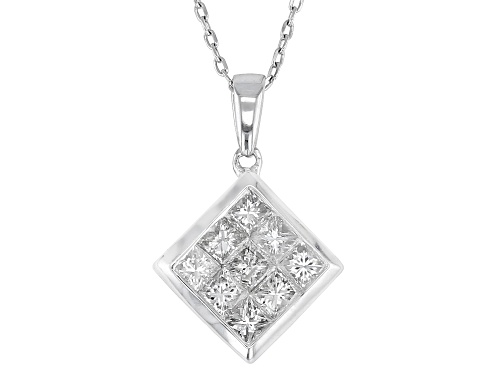 0.60ctw Princess Cut White Diamond 10k White Gold Quad Pendant With 18" Cable Chain