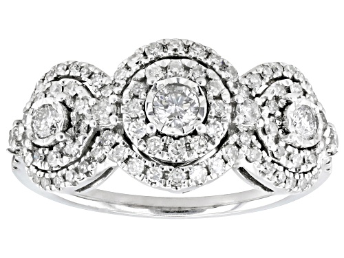 0.75ctw Round White Diamond 10k White Gold Halo Ring - Size 6