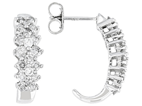 1.00ctw Round White Diamond 14k White Gold J-Hoop Earrings