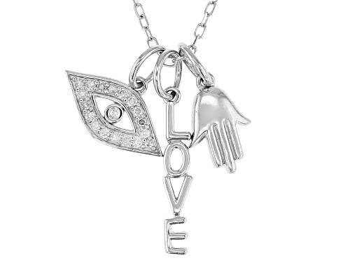 0.10ctw Round White Diamond Rhodium Over Sterling Silver Charm Pendant With Chain