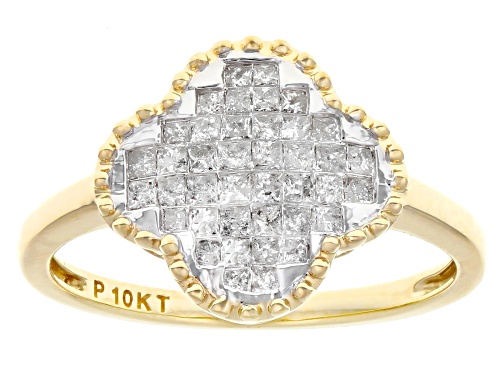 0.55ctw Princess Cut White Diamond 10k Yellow Gold Clover Cluster Ring - Size 10