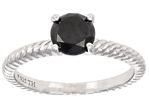 1.00ct Round Black Diamond Rhodium Over Sterling Silver Solitaire Ring - Size 8