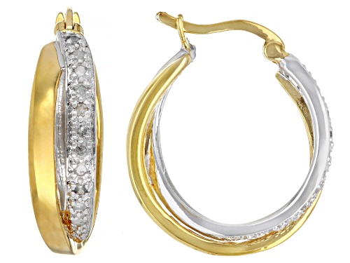 0.25ctw Round White Diamond Rhodium And 14k Yellow Gold Over Sterling Silver Hoop Earrings