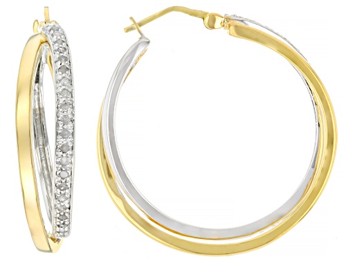 0.50ctw Round White Diamond Rhodium And 14k Yellow Gold Over Sterling Silver Hoop Earrings