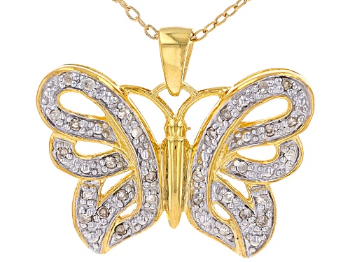 0.20ctw Round White Diamond 14k Yellow Gold Over Sterling Silver Butterfly Pendant With Cable Chain
