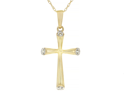 Round White Diamond Accent 10k Yellow Gold Cross Pendant With Rope Chain