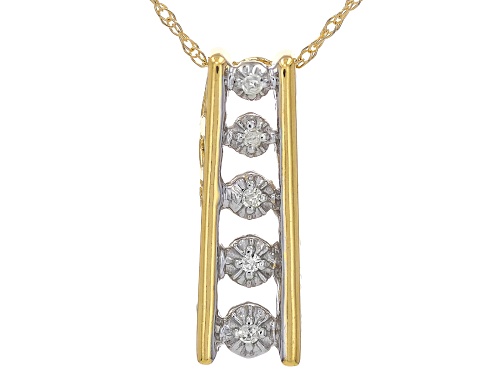 Round White Diamond Accent 10k Yellow Gold Slide Pendant With Rope Chain