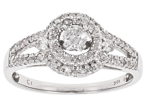 0.45ctw Round White Diamond 10k White Gold Halo Ring - Size 9