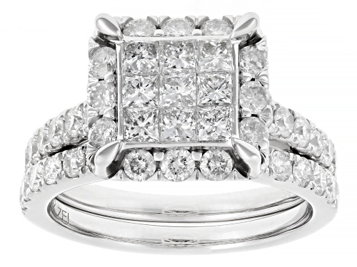 2.00ctw Princess Cut And Round White Diamond 10k White Gold Cluster Ring With Matching Band - Size 6
