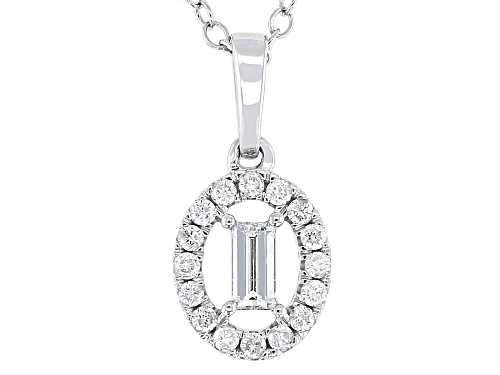 0.25ctw Baguette and Round White Diamond 10K White Gold Pendant With Chain
