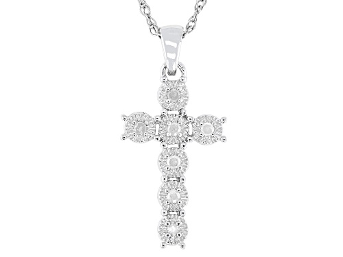 0.10ctw Round White Diamond Rhodium Over Sterling Silver Cross Pendant With 18" Rope Chain