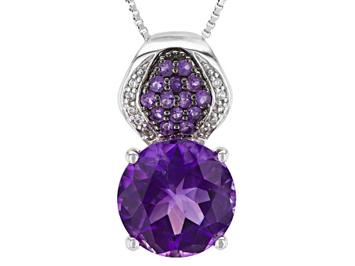 Photo of 3.97ct Moroccan Amethyst, .16ctw African Amethyst And .06ctw White Zircon Silver Pendant With Chain