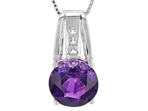Photo of 3.97ct Round Moroccan Amethyst And .15ctw Square White Topaz Sterling Silver Pendant With Chain