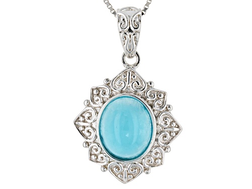 Photo of 11x9mm Oval Cabochon Hemimorphite Sterling Silver Solitaire Pendant With Chain