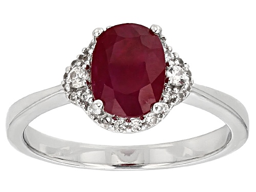 Photo of 1.75ct Oval Mozambique Ruby And .19ctw Round White Zircon Sterling Silver Ring - Size 8