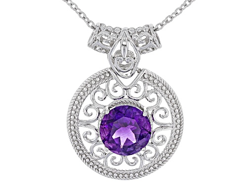 Photo of 2.96ct Round Moroccan Amethyst Sterling Silver Solitaire Pendant With Chain