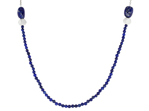Photo of 4mm And 15x11mm Mixed Lapis Lazuli Beads Sterling Silver Necklace - Size 18