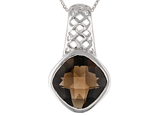 6.15ct Square Cushion Smoky Quartz Solitaire Sterling Silver Pendant With Chain