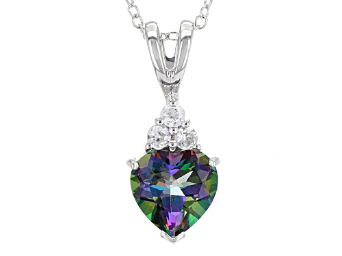 1.81ct Heart Shape Green Mystic Topaz® With .17ctw Round White Zircon Silver Pendant With Chain