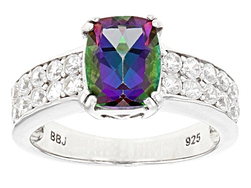 2.25ct Cushion Green Mystic Topaz® With 1.00ctw Round White Zircon Silver Ring - Size 8