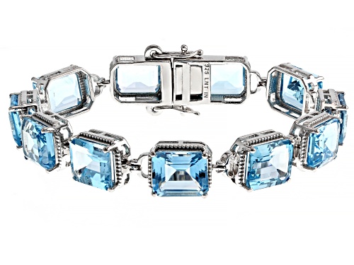 74.30ctw Rectangular Octagonal Glacier Topaz™ Rhodium Over Sterling Silver Bracelet - Size 7.25