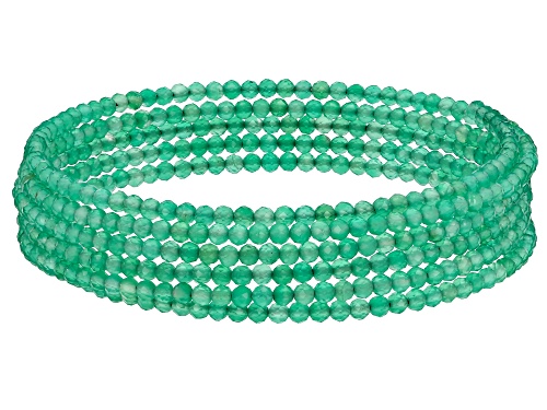 Photo of 2x2mm Green Onyx Stainless Steel Beaded Wrap Bracelet.