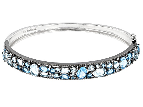 Photo of 13.59ctw Mixed Shapes Blue And White Topaz Rhodium Over Sterling Silver Bracelet - Size 7.25