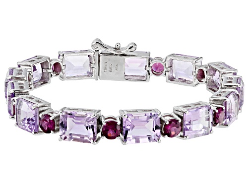 26.60ctw Amethyst And 5.14ctw Rhodolite Garnet Rhodium Over Sterling Silver Bracelet - Size 7