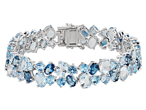 Photo of 18.95ctw Swiss Blue, London Blue, White And Glacier Topaz™ Rhodium Over Sterling Silver Bracelet - Size 7.5