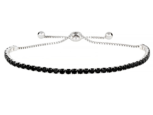 3.25ctw Round Black Spinel Rhodium Over Sterling Silver Bolo Bracelet