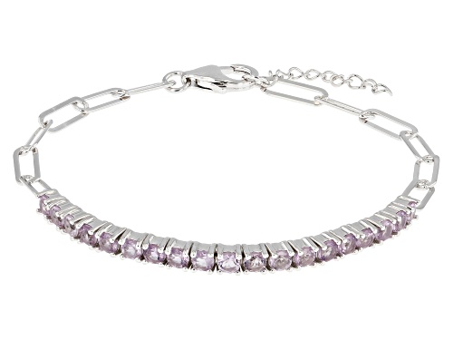 1.35ctw Round Brazilian Amethyst Rhodium Over Sterling Silver Paperclip Bracelet - Size 7.25