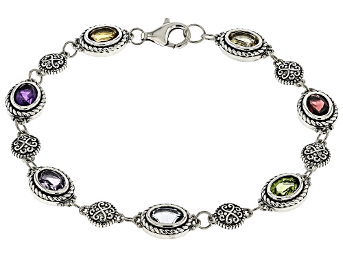 4.99ctw Multi-Gem Sterling Silver Oxidized Bracelet - Size 7.25