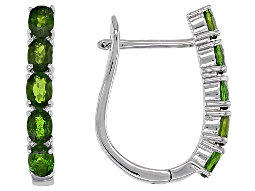 2.00ctw Oval Chrome Diopside Rhodium Over Sterling Silver Huggie Earrings