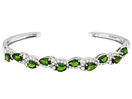 4.00ctw Chrome Diopside With 1.25ctw Round White Zircon Rhodium Over Sterling Silver Cuff Bracelet. - Size 7
