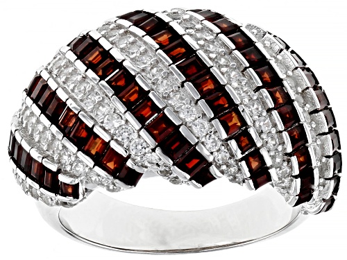Photo of 1.50ctw Baguette Red Garnet With .85ctw Round White Zircon Rhodium Over Sterling Silver  Ring - Size 7