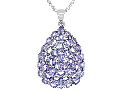 8.00ctw 4x3mm Oval Tanzanite Rhodium Over Sterling Silver Pendant With Chain