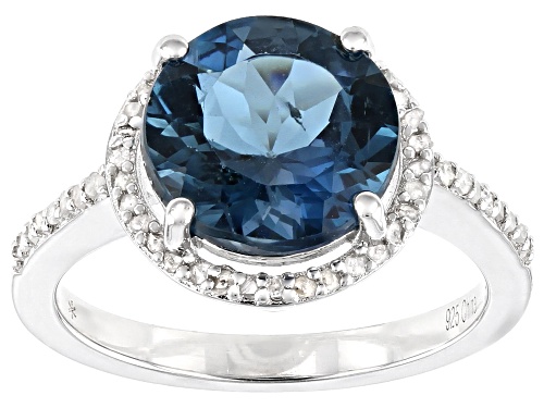 3.50ctw London Blue Topaz With 0.15ctw White Diamond Rhodium Over Sterling Silver Ring - Size 8