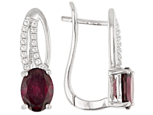 2.70ctw Raspberry Color Rhodolite With 0.90ctw White Topaz Rhodium Over Silver Dangle Earrings
