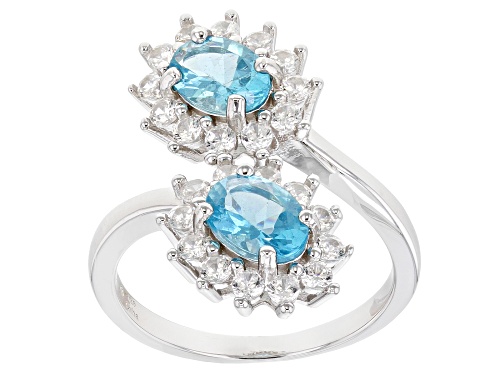 Photo of 2.75ct Blue Oval Apatite With White Zircon Rhodium Over Sterling Silver Bypass Ring - Size 7