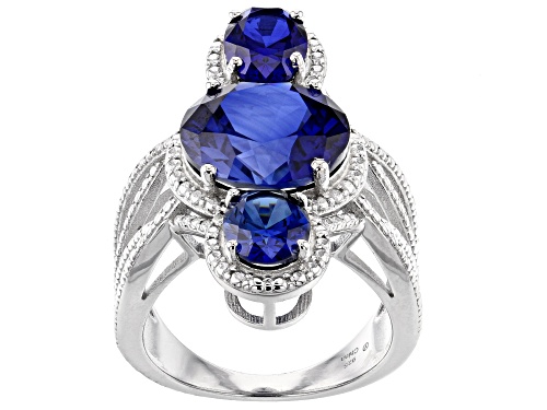 Photo of 10.90ctw Lab Created Blue Sapphire Rhodium Over Sterling Silver Ring - Size 8