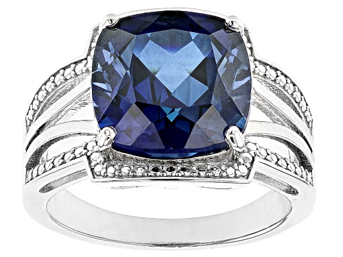 8.50ct 12mm Square Cushion Lab Created Blue Sapphire Rhodium Over Sterling Silver Ring - Size 7