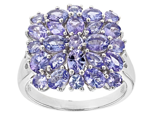 Photo of 3.28ctw Mixed Shape Blue Tanzanite Rhodium Over Sterling Silver Cluster Ring - Size 6