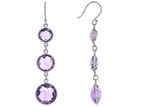 Photo of 20.00ctw Round Amethyst Rhodium Over Sterling Silver Dangle Earrings