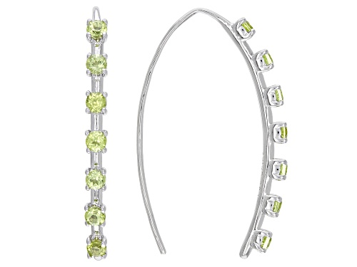 1.40ctw Round Peridot Rhodium Over Sterling Silver Threader Earrings