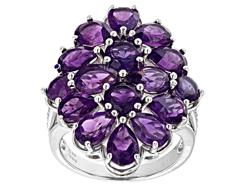 Photo of 5.00ctw Mixed Shaped African Amethyst With 0.10ctw White Zircon Rhodium Over Sterling Silver Ring - Size 9